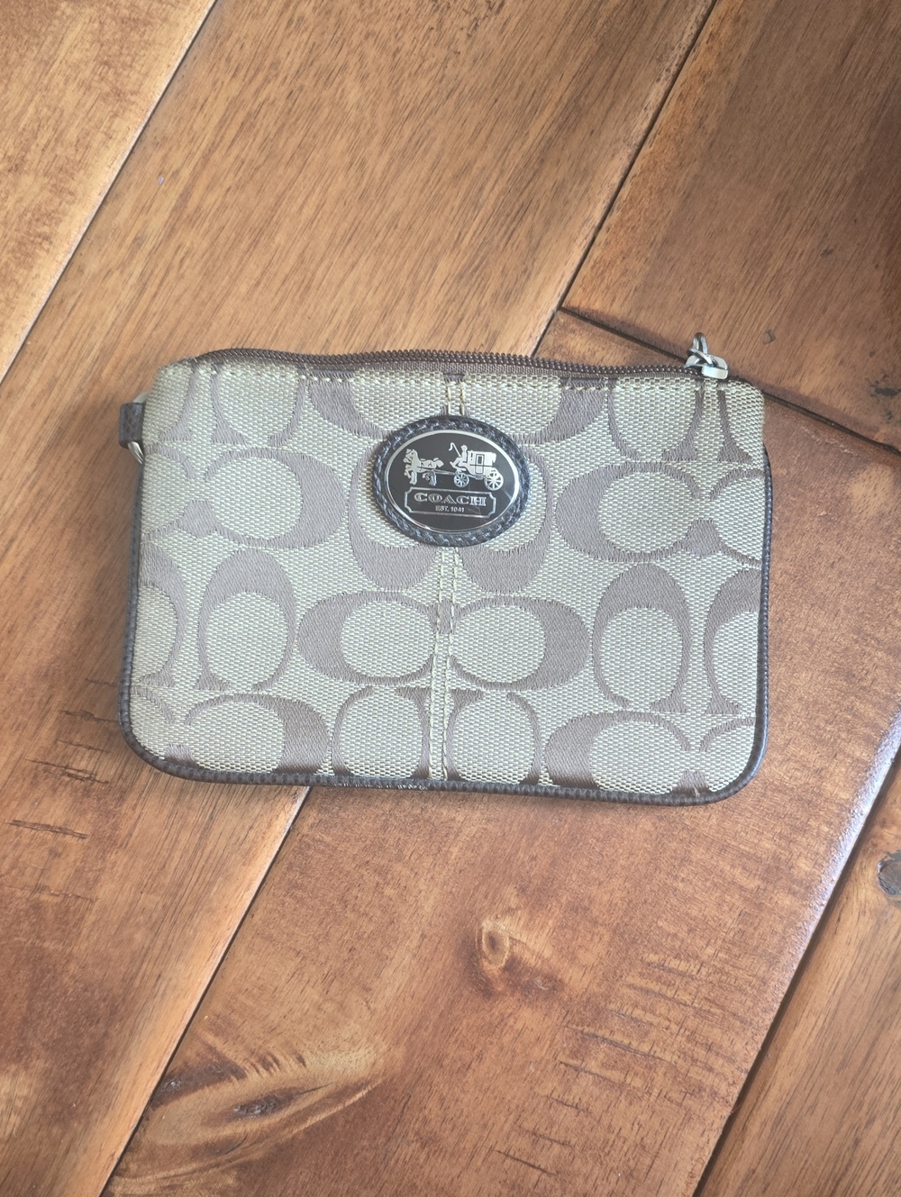 Coach Khaki and Light Brown Signature Coin Purse